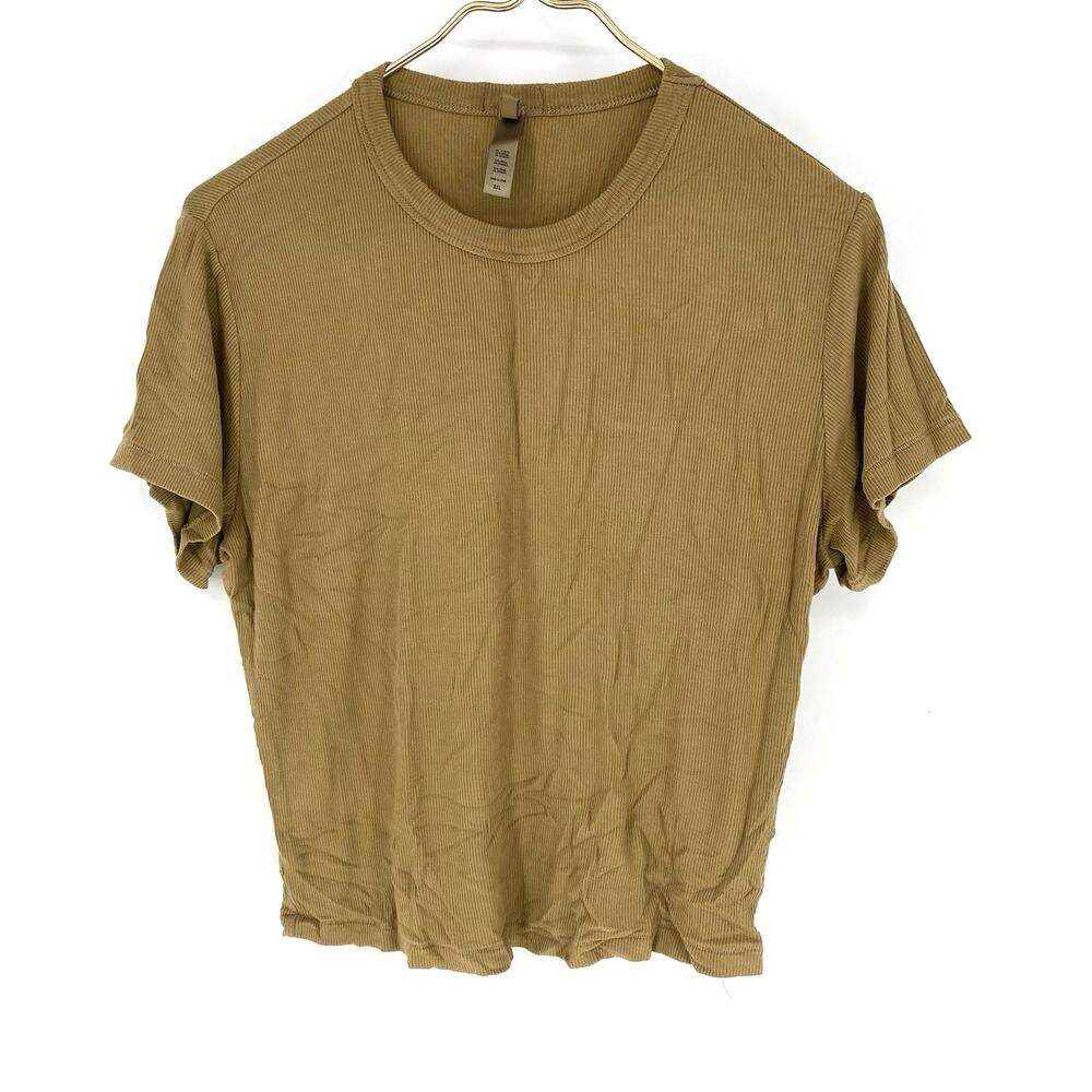 Skims Cotton Ribbed Tee Shirt Short Sleeve Green Women's Size 3XL